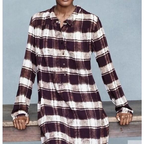 Garnet Hill Tunic Top Women 6 Purple Plaid Crepe Popover Shirt Casual Cottage - Picture 2 of 14